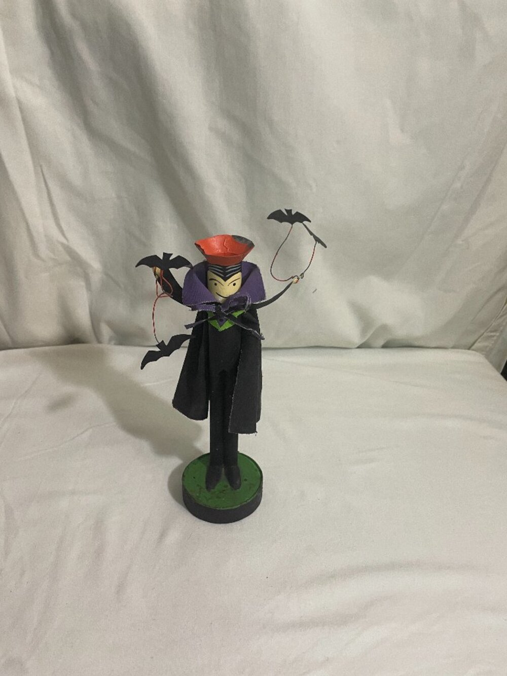 Vintage Halloween Vampire Candle Holder Figurine Bat Candlestick Wood Metal